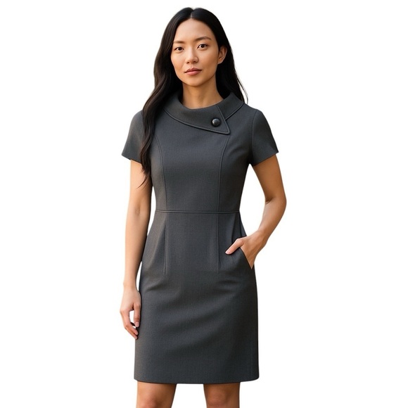 Tahari Arthur S Levine Rolled Collar Elegant Gray Women's Dress - Picture 1 of 6
